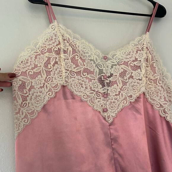 Vintage slip dress lace and satin silky adjustable mini cami langerie coquette - Picture 7 of 11